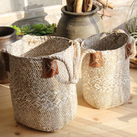 HKM-299155 Hand Woven Seagrass Basket for Fruits, Vegetables, and Storage