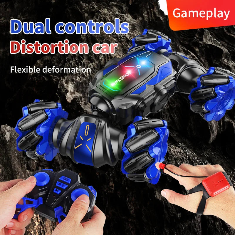 HKM-299155 Remote Control Twist Car with Gesture Induction, Lights, and Music - 2.4GHz Dual Remote Stunt Car for Outdoor Fun