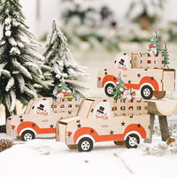 HKM-299603 Creative Wooden Christmas Car Decorations - Snowman, Bear, and Elderly Designs - 13cm x 15cm