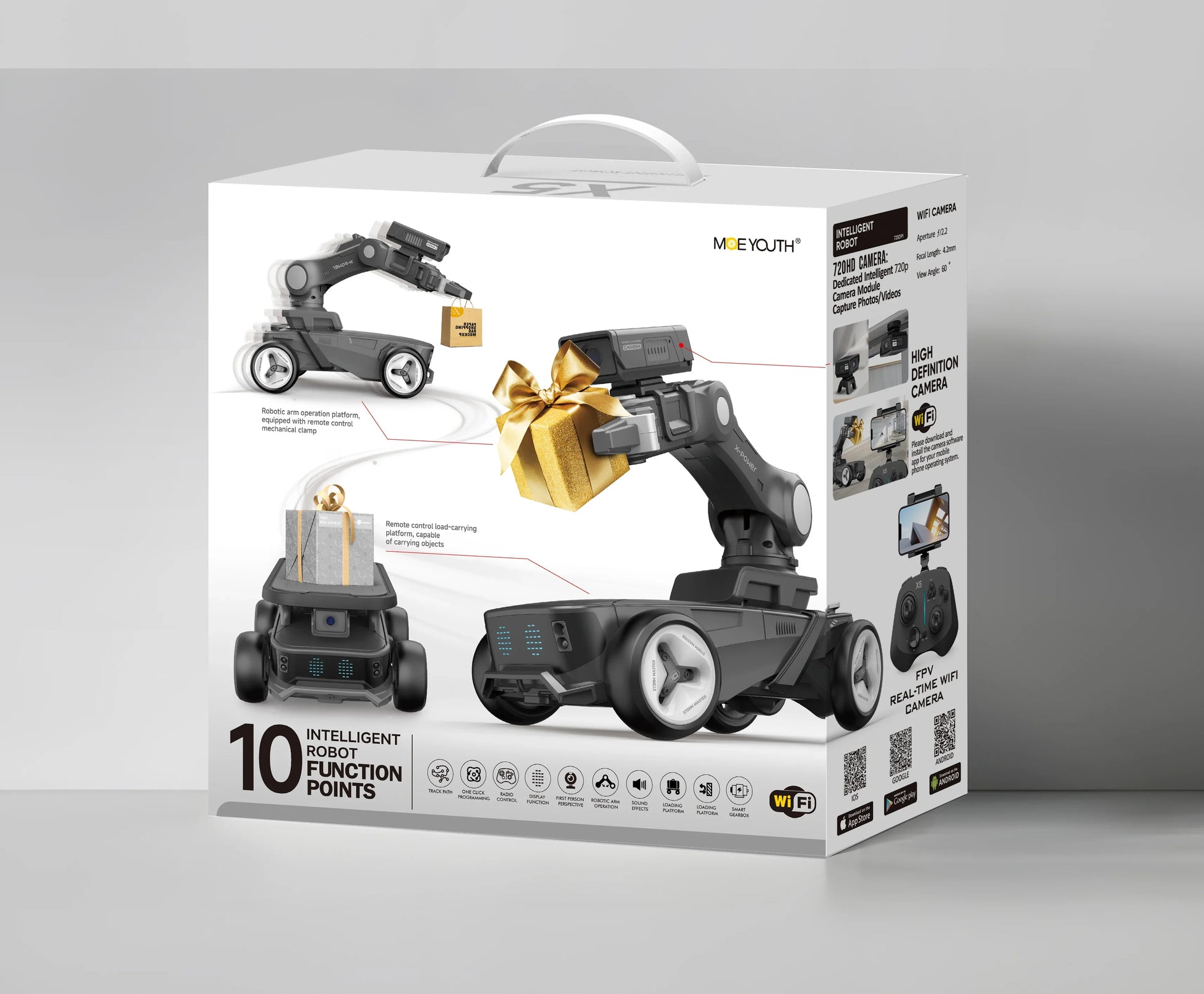 HKM-299731 2.4G RC Intelligent Robotics Arm Car with Obstacle Avoidance and Integrated Camera