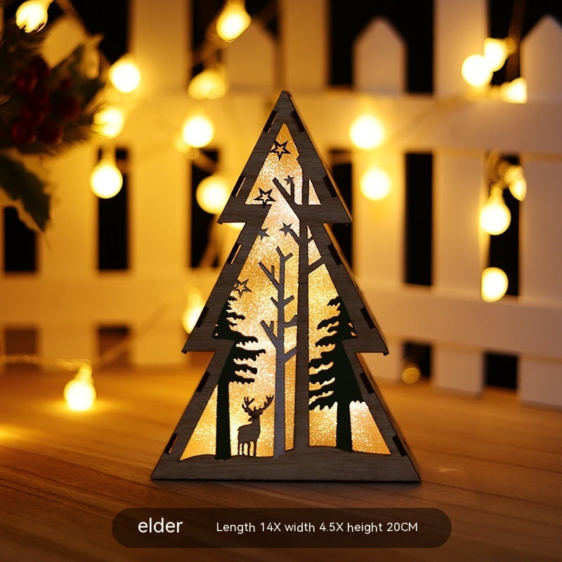 HKM-299923 Luminous Wooden Christmas Ornaments - Santa Claus, Snowman & Deer with Lights