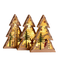 HKM-299923 Luminous Wooden Christmas Ornaments - Santa Claus, Snowman & Deer with Lights