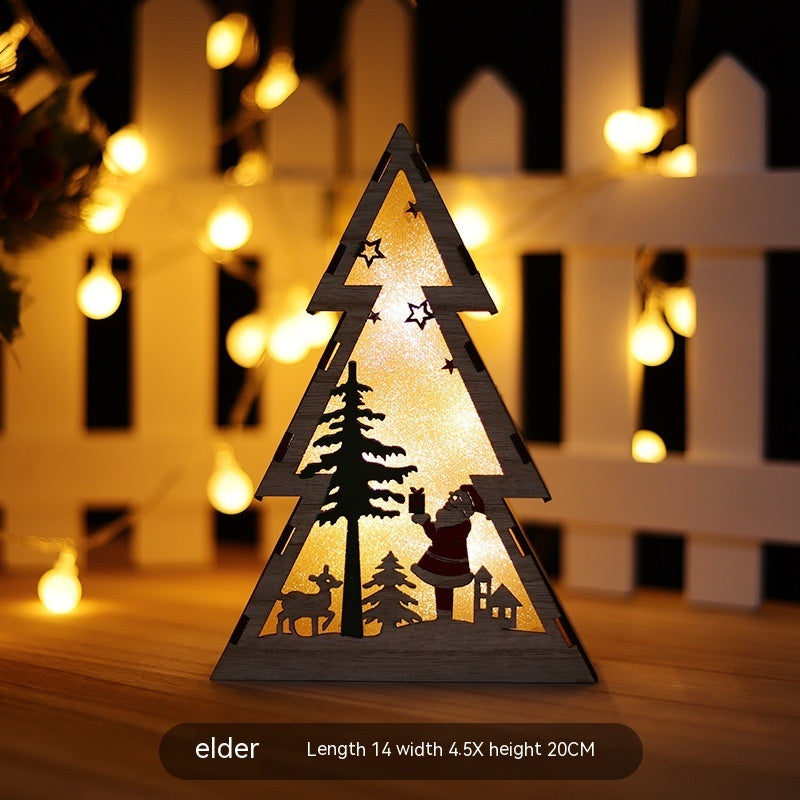 HKM-299923 Luminous Wooden Christmas Ornaments - Santa Claus, Snowman & Deer with Lights