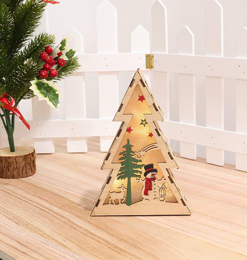 HKM-299923 Luminous Wooden Christmas Ornaments - Santa Claus, Snowman & Deer with Lights