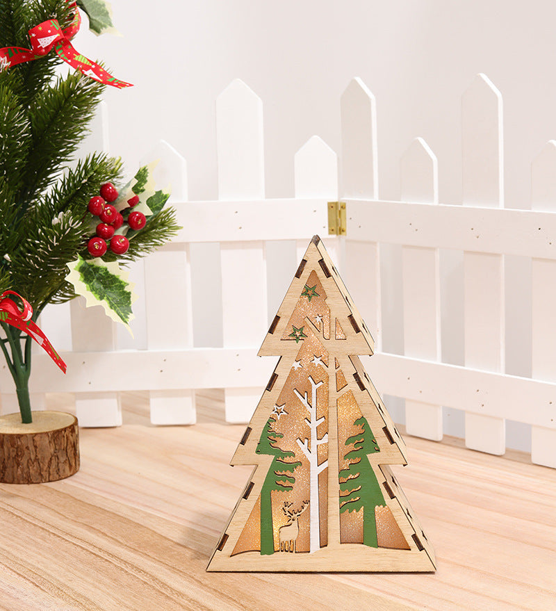 HKM-299923 Luminous Wooden Christmas Ornaments - Santa Claus, Snowman & Deer with Lights