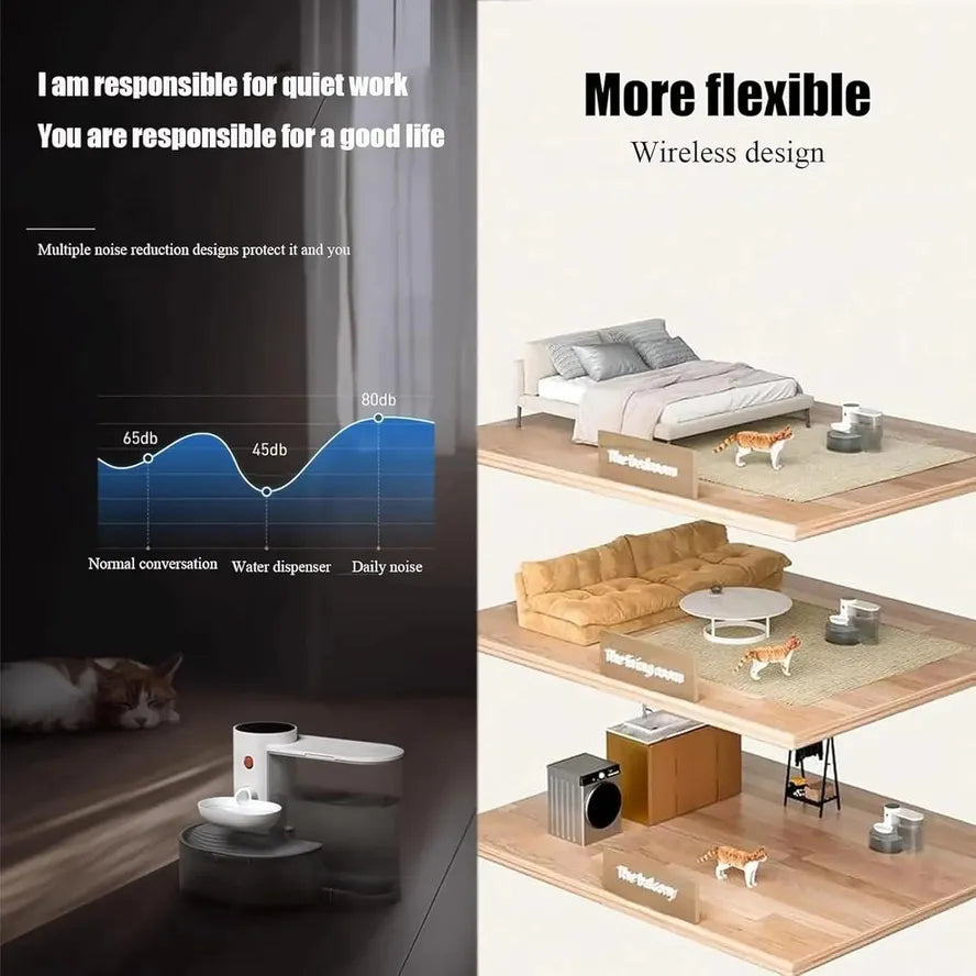 KTX-299923 Wireless Automatic Cat Water Fountain with Rechargeable Dispenser for Pet Hydration