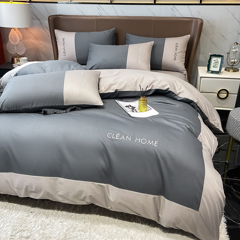HKM-300307 Embroidered Cotton Satin Four-Piece Bedding Set in Various Sizes