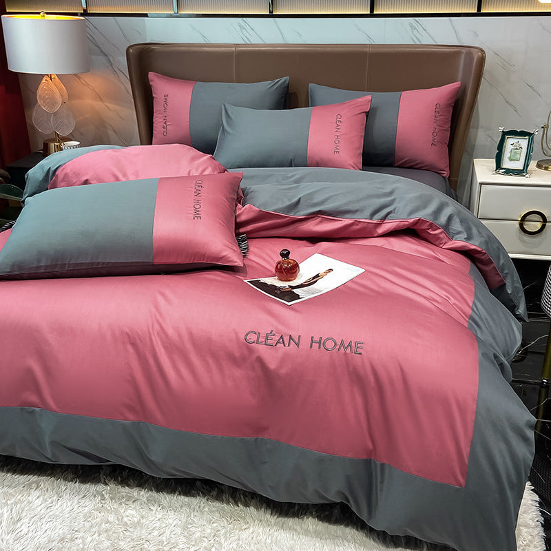 HKM-300307 Embroidered Cotton Satin Four-Piece Bedding Set in Various Sizes