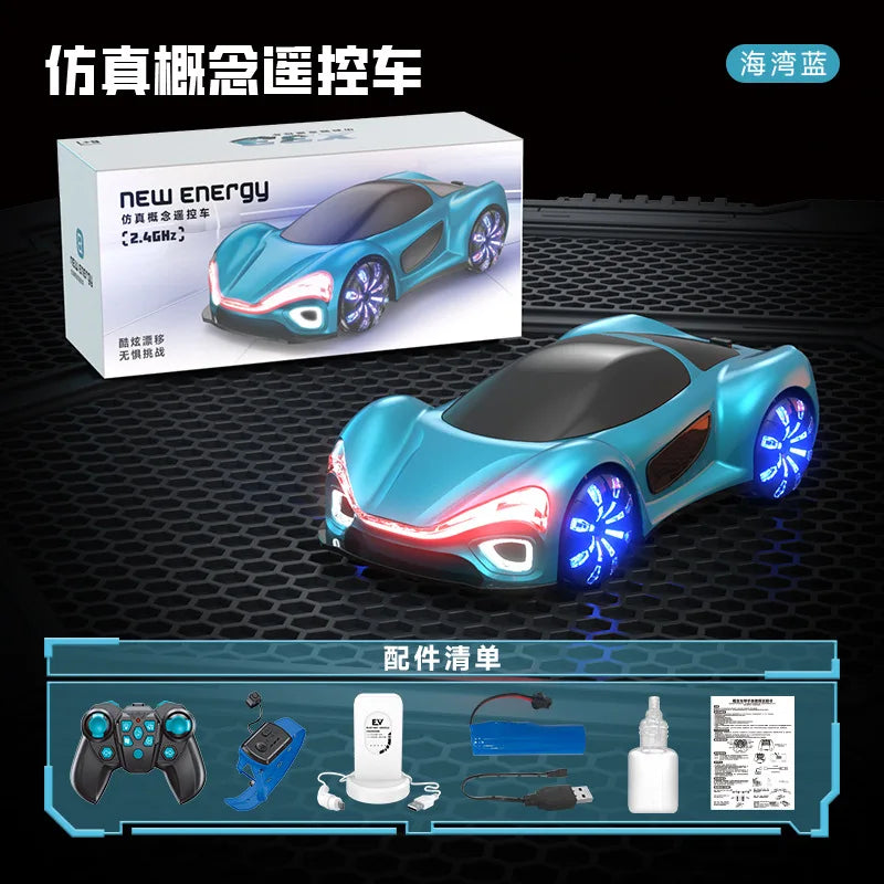 HKM-300307 New Energy Double Spray Mist RC Drift Car with Flashing Lights - 4-Channel Remote Control Vehicle