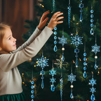 HKM-300435 Light Blue Acrylic Snowflake Christmas Tree Ornaments - Set of 18 Decorative Pendants