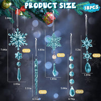 HKM-300435 Light Blue Acrylic Snowflake Christmas Tree Ornaments - Set of 18 Decorative Pendants