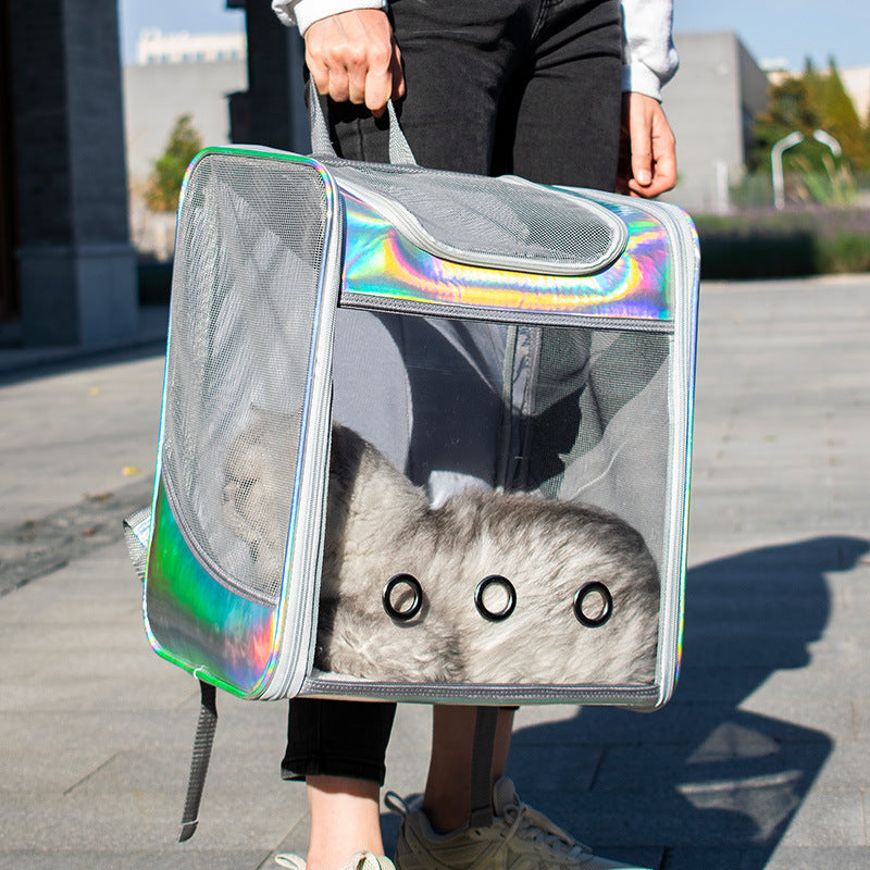 HKM-300499 Transparent Laser Dog Backpack with Lamb Wool and Mesh, Medium Capacity up to 15 kg - 35x27x40 cm