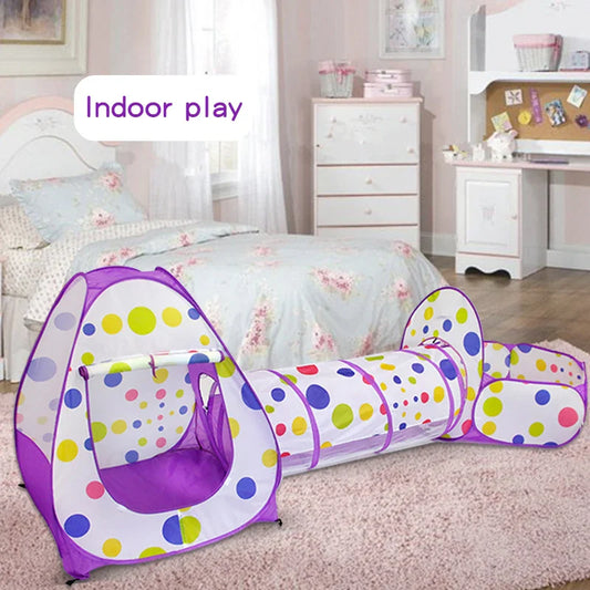 KTX-300563 Colorful 3 in 1 Foldable Play Tunnel Tent with Basketball Hoop for Indoor Playroom Fun