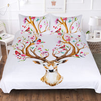 HKM-300627 Flowers Antler Duvet Cover and Pillow Shams Set in Various Sizes