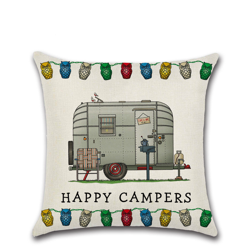 HKM-300755 Cartoon Camper RV Series Linen Pillow Cover 45x45cm