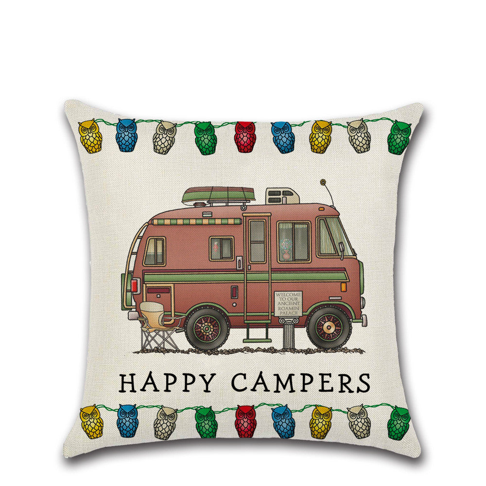 HKM-300755 Cartoon Camper RV Series Linen Pillow Cover 45x45cm