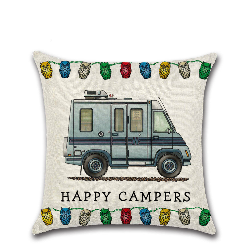 HKM-300755 Cartoon Camper RV Series Linen Pillow Cover 45x45cm