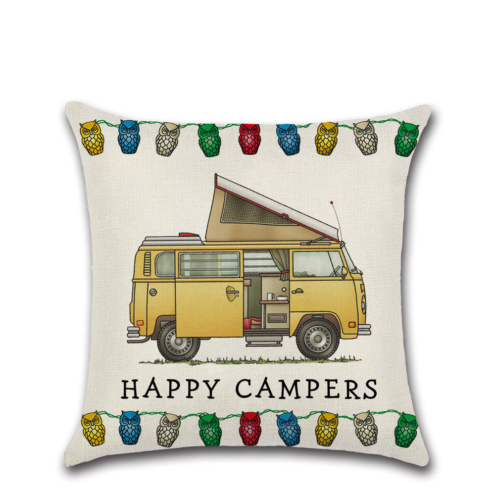 HKM-300755 Cartoon Camper RV Series Linen Pillow Cover 45x45cm