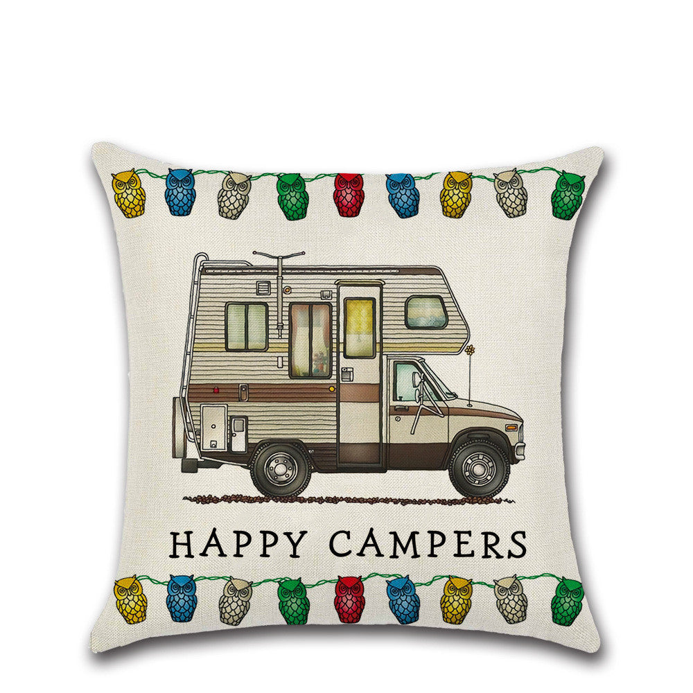 HKM-300755 Cartoon Camper RV Series Linen Pillow Cover 45x45cm