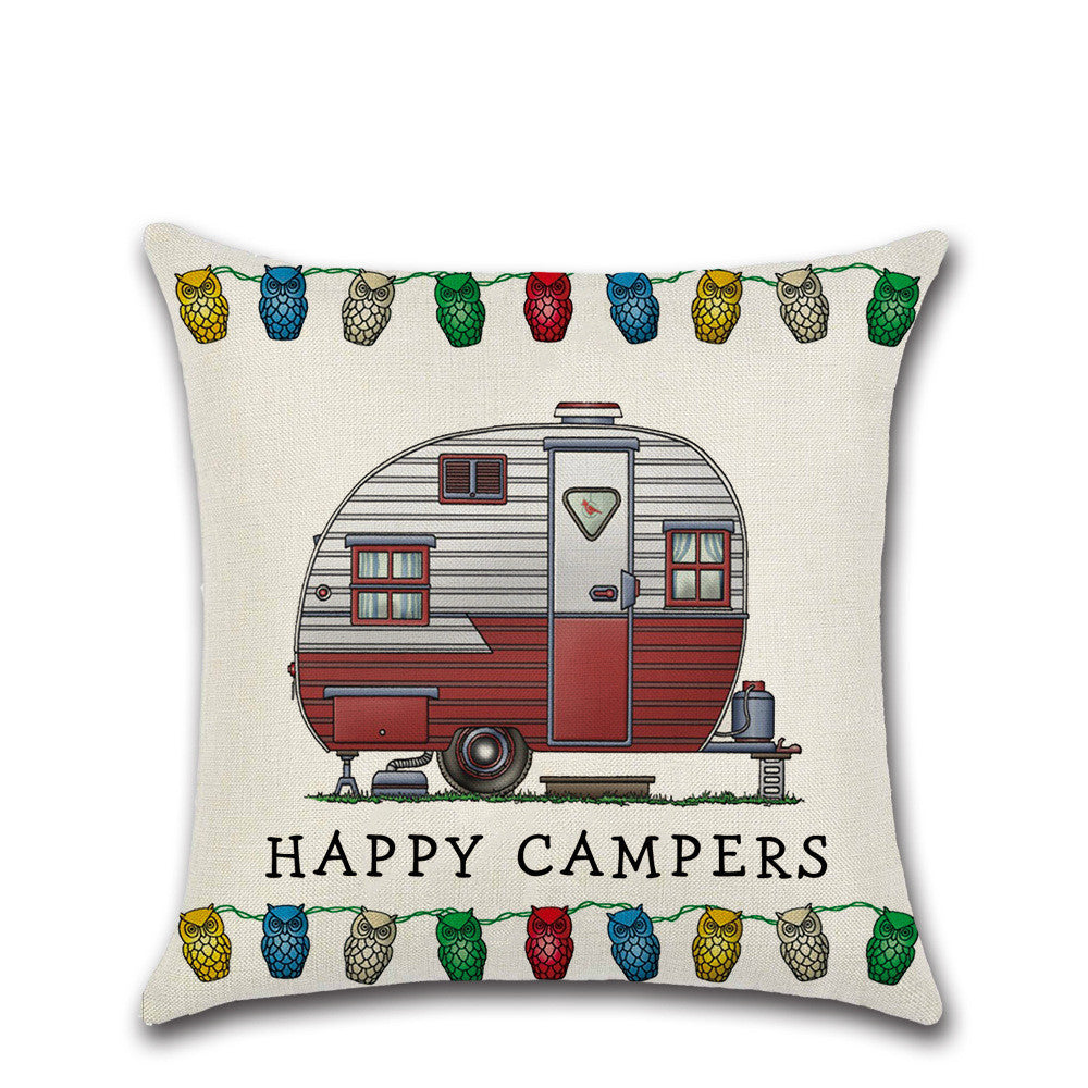 HKM-300755 Cartoon Camper RV Series Linen Pillow Cover 45x45cm