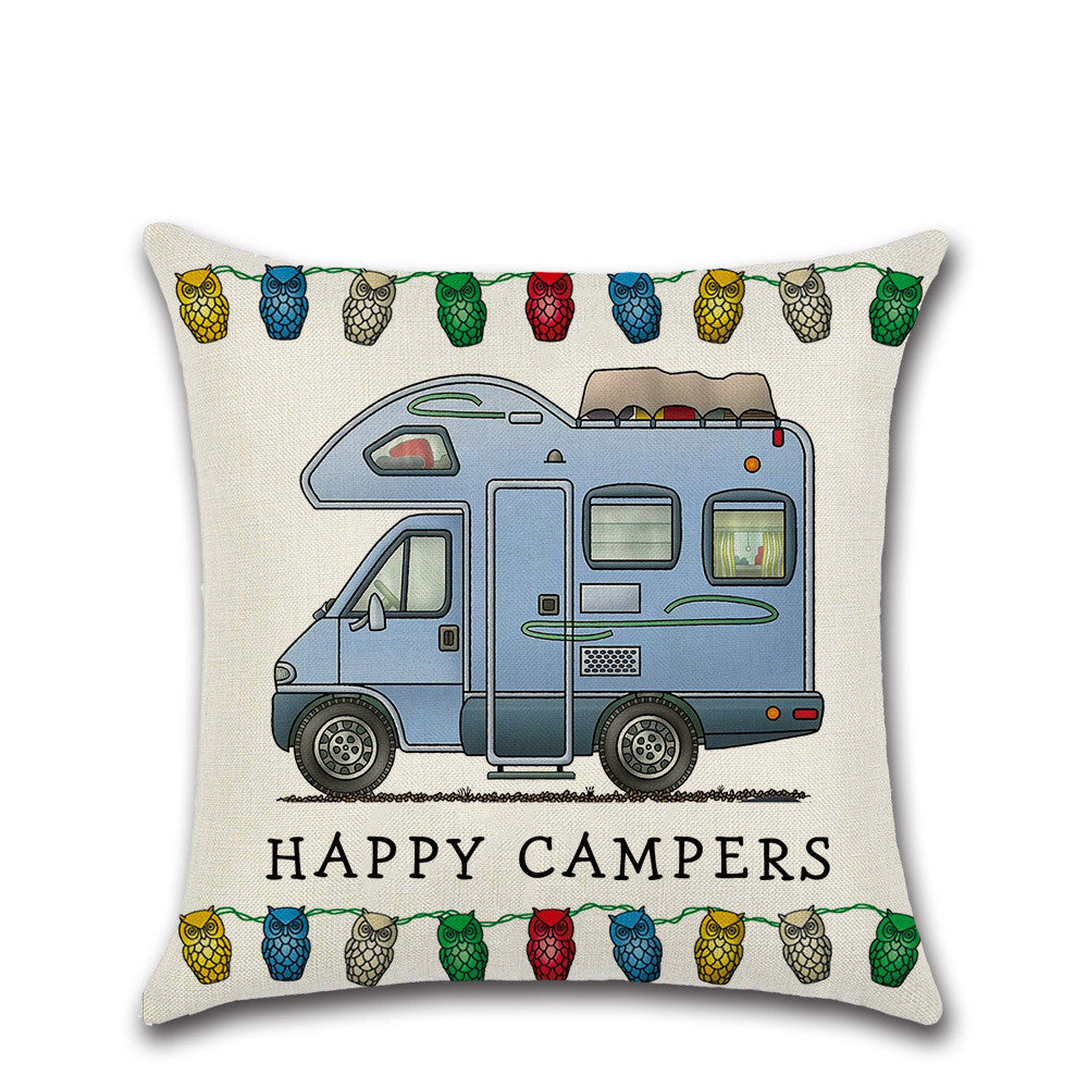 HKM-300755 Cartoon Camper RV Series Linen Pillow Cover 45x45cm