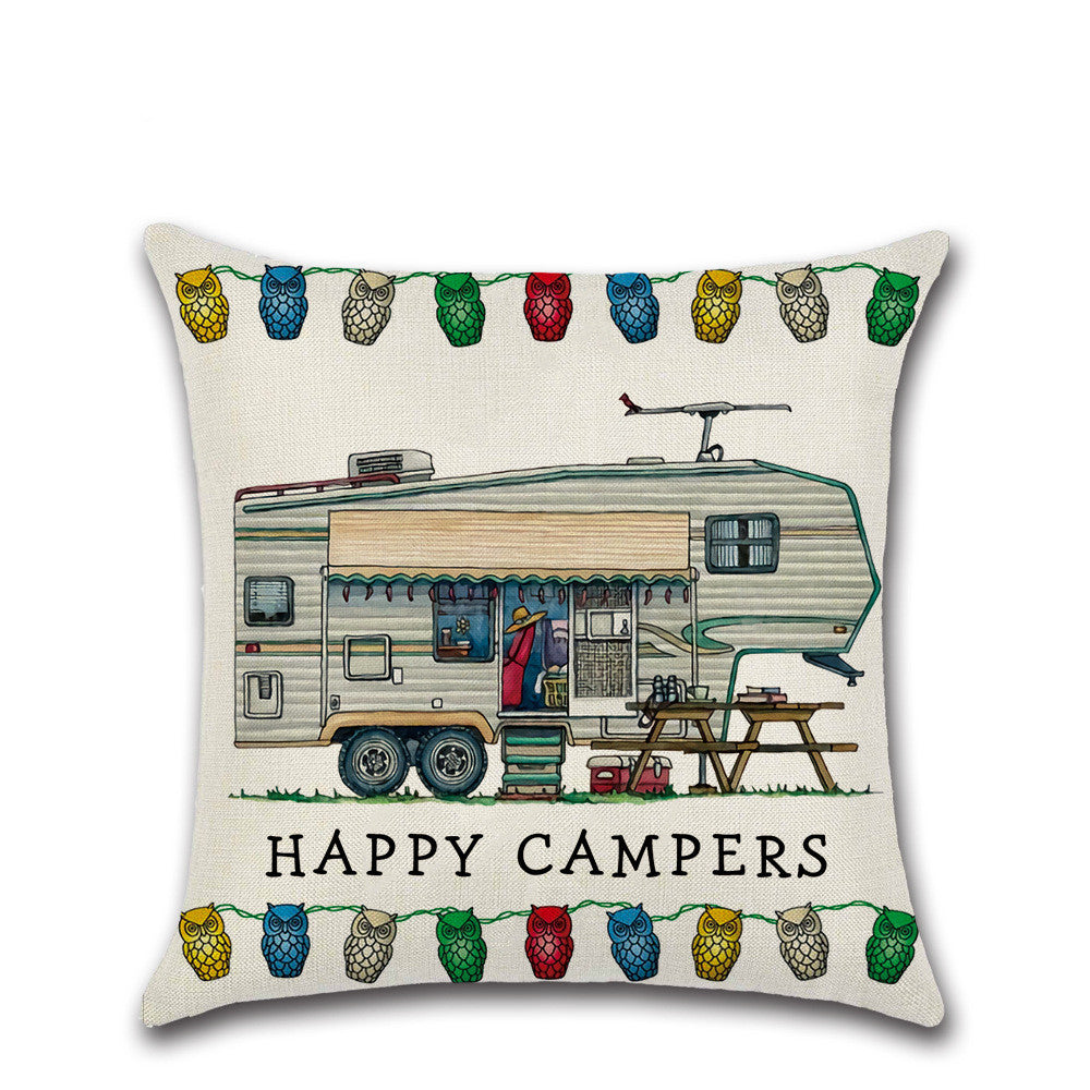 HKM-300755 Cartoon Camper RV Series Linen Pillow Cover 45x45cm