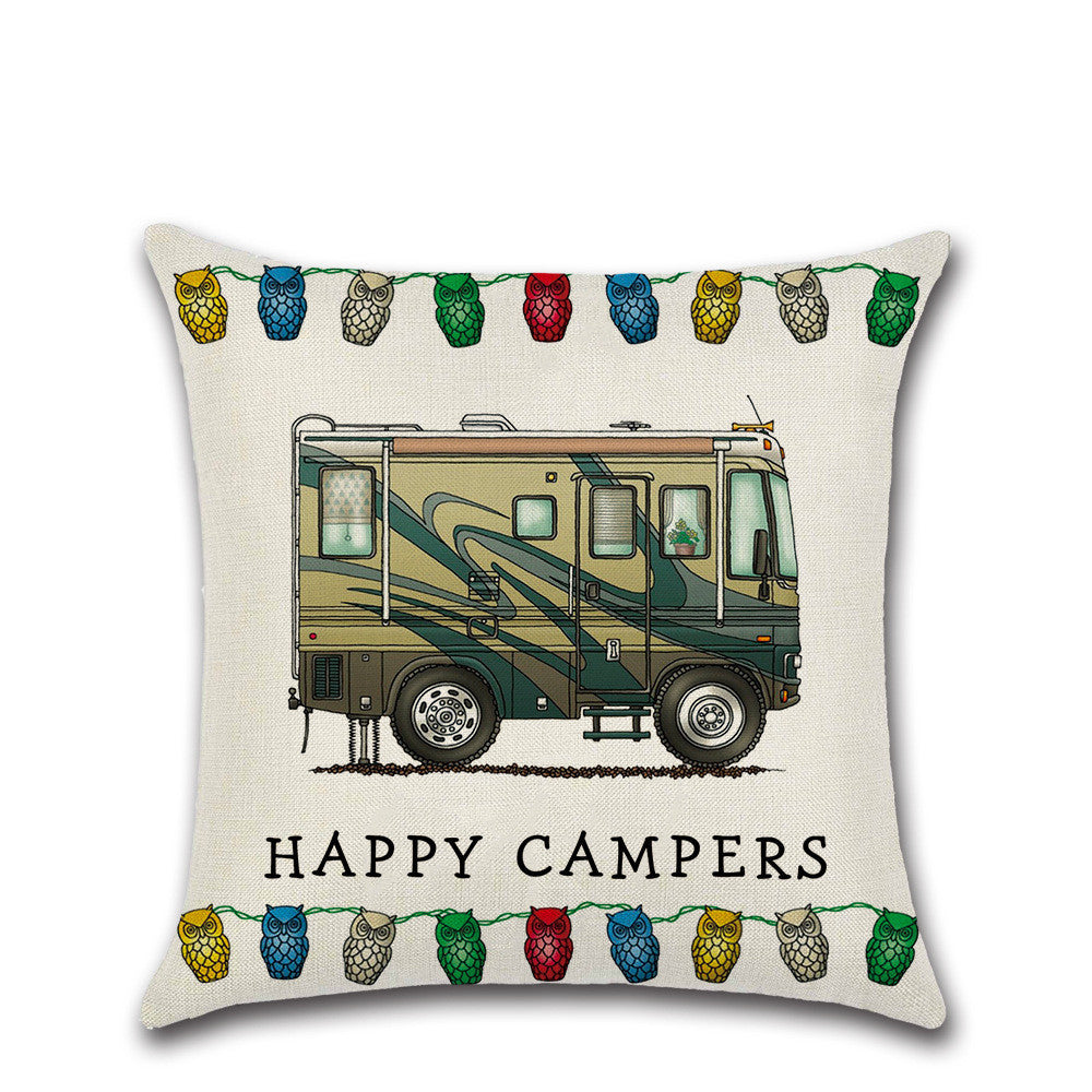 HKM-300755 Cartoon Camper RV Series Linen Pillow Cover 45x45cm