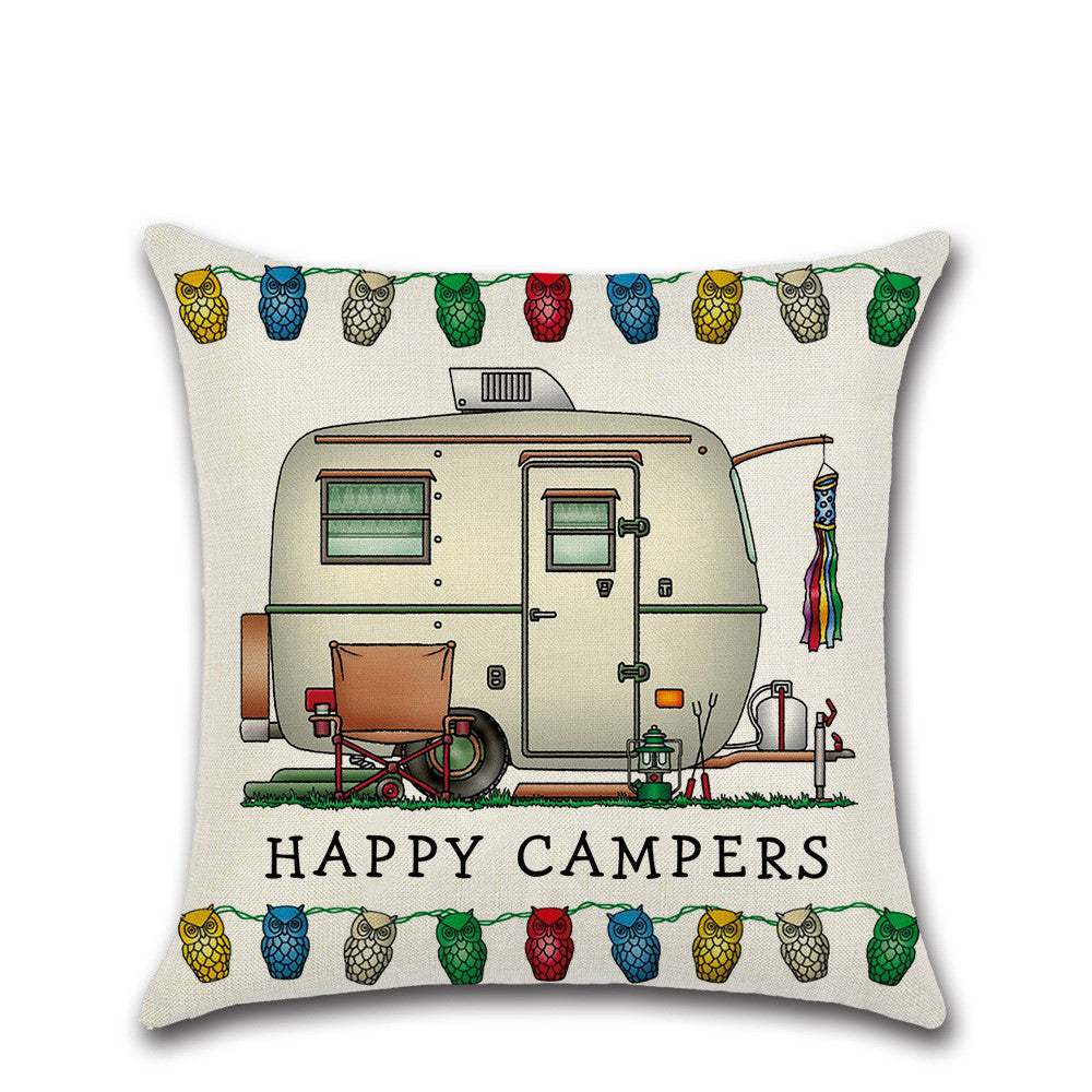 HKM-300755 Cartoon Camper RV Series Linen Pillow Cover 45x45cm