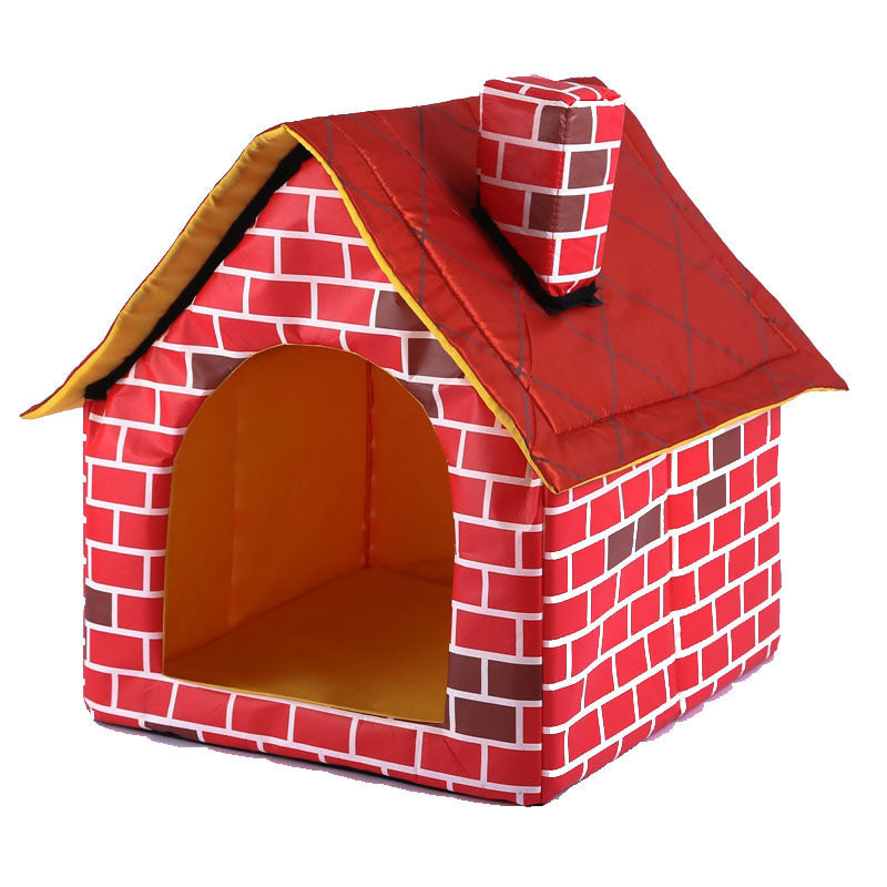 HKM-300819 Cozy Cat Litter Cabin with Removable Double-Sided Cushion, Brick Color, 39x40.5x44CM
