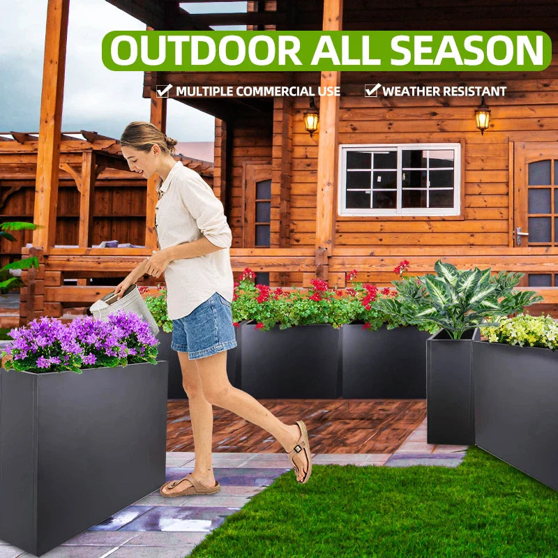 KTX-300819 Tall Metal Planter Box for Outdoor Plants and Trash Enclosure - Classic Design in White, Grey, or Brown