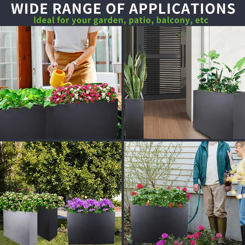 KTX-300819 Tall Metal Planter Box for Outdoor Plants and Trash Enclosure - Classic Design in White, Grey, or Brown