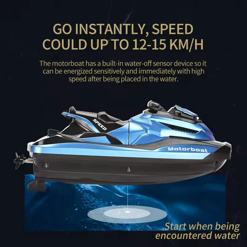 HKM-300883 Mini Remote-Controlled Waterproof Motorboat for Water Racing Games, Suitable for Ages 5 and Up, Outdoor Fun