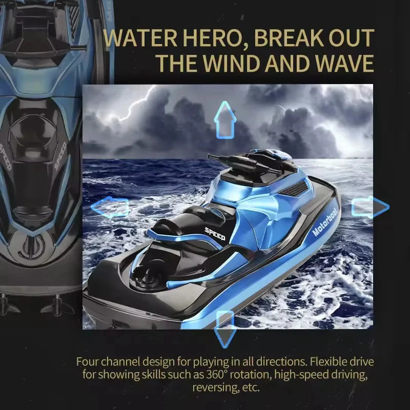 HKM-300883 Mini Remote-Controlled Waterproof Motorboat for Water Racing Games, Suitable for Ages 5 and Up, Outdoor Fun