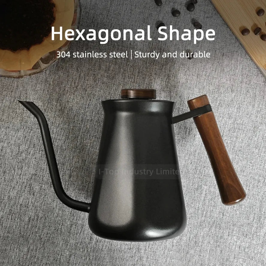KTX-301075 304 Stainless Steel Hexagonal Design Pour Over Coffee Kettle with Slender Spout
