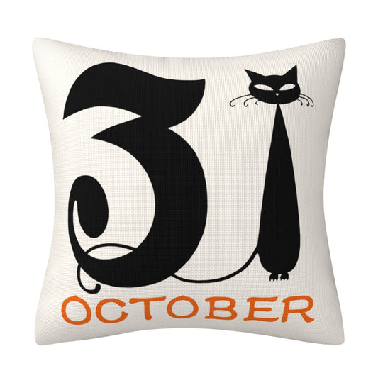 KTX-301139 Halloween-Themed Linen Pillow Cover 45cm x 45cm Cushion with PP Cotton Filler