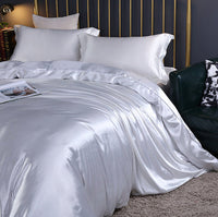 HKM-301267 Solid Color Double-sided Silk Four-Piece Bedding Set with Quilt Cover and Fitted Sheet
