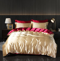 HKM-301267 Solid Color Double-sided Silk Four-Piece Bedding Set with Quilt Cover and Fitted Sheet