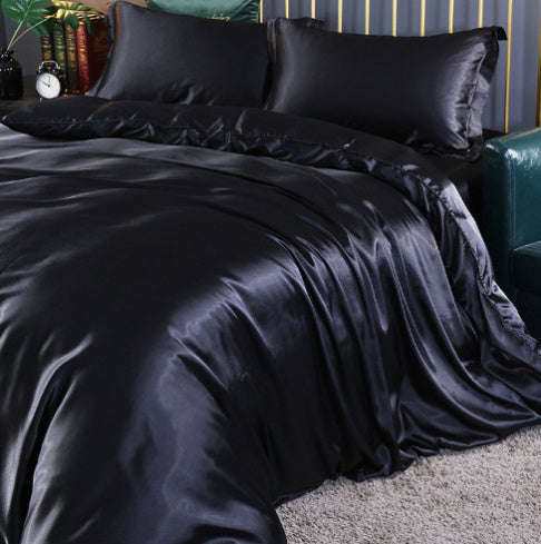 HKM-301267 Solid Color Double-sided Silk Four-Piece Bedding Set with Quilt Cover and Fitted Sheet