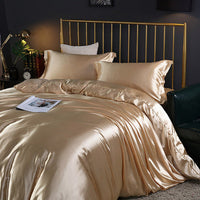HKM-301267 Solid Color Double-sided Silk Four-Piece Bedding Set with Quilt Cover and Fitted Sheet