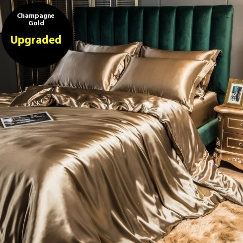 HKM-301267 Solid Color Double-sided Silk Four-Piece Bedding Set with Quilt Cover and Fitted Sheet