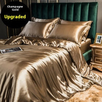 HKM-301267 Solid Color Double-sided Silk Four-Piece Bedding Set with Quilt Cover and Fitted Sheet