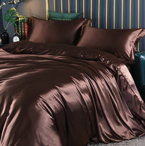 HKM-301267 Solid Color Double-sided Silk Four-Piece Bedding Set with Quilt Cover and Fitted Sheet