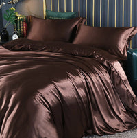 HKM-301267 Solid Color Double-sided Silk Four-Piece Bedding Set with Quilt Cover and Fitted Sheet