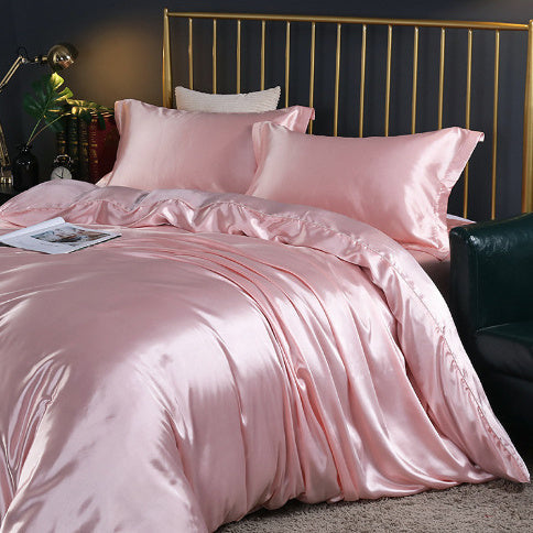 HKM-301267 Solid Color Double-sided Silk Four-Piece Bedding Set with Quilt Cover and Fitted Sheet