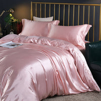 HKM-301267 Solid Color Double-sided Silk Four-Piece Bedding Set with Quilt Cover and Fitted Sheet