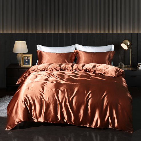 HKM-301267 Solid Color Double-sided Silk Four-Piece Bedding Set with Quilt Cover and Fitted Sheet