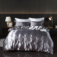 HKM-301267 Solid Color Double-sided Silk Four-Piece Bedding Set with Quilt Cover and Fitted Sheet