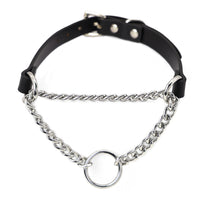 HKM-301331 Black Cowhide Leather Collar with Leash for Punk and Sub-culture Enthusiasts