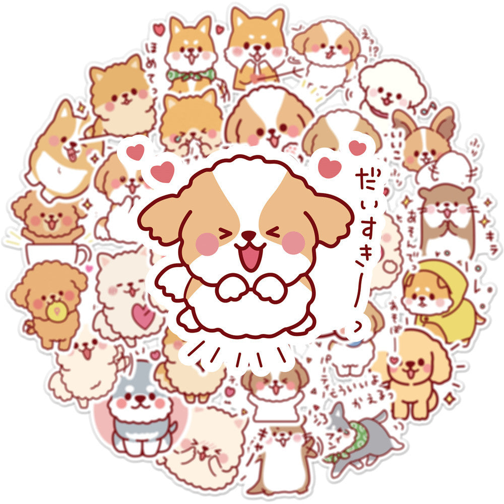 HKM-301331 Cute Dog Graffiti Sticker Pack - 50 Adhesive PVC Cartoon Stickers