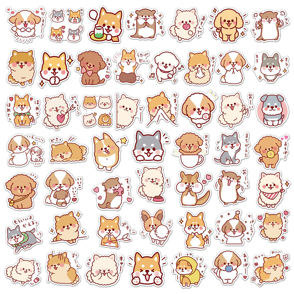 HKM-301331 Cute Dog Graffiti Sticker Pack - 50 Adhesive PVC Cartoon Stickers